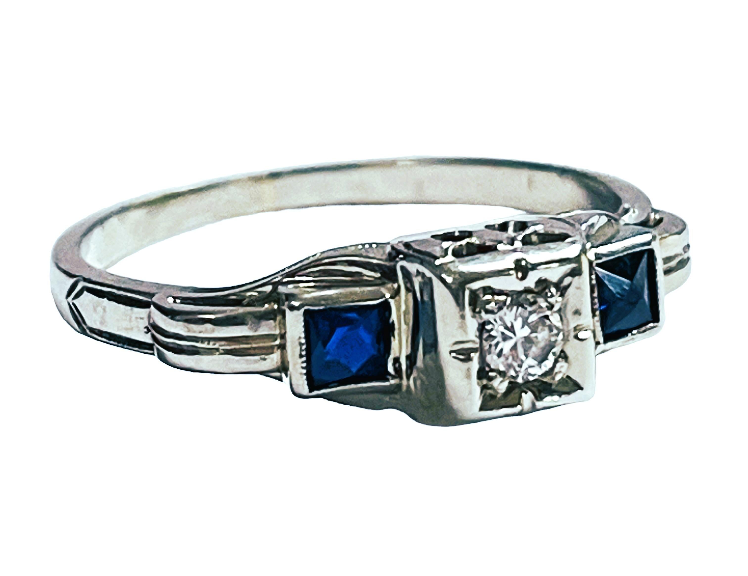 Women's Vintage 18k White Gold Diamond and Sapphire Ring with Appraisal