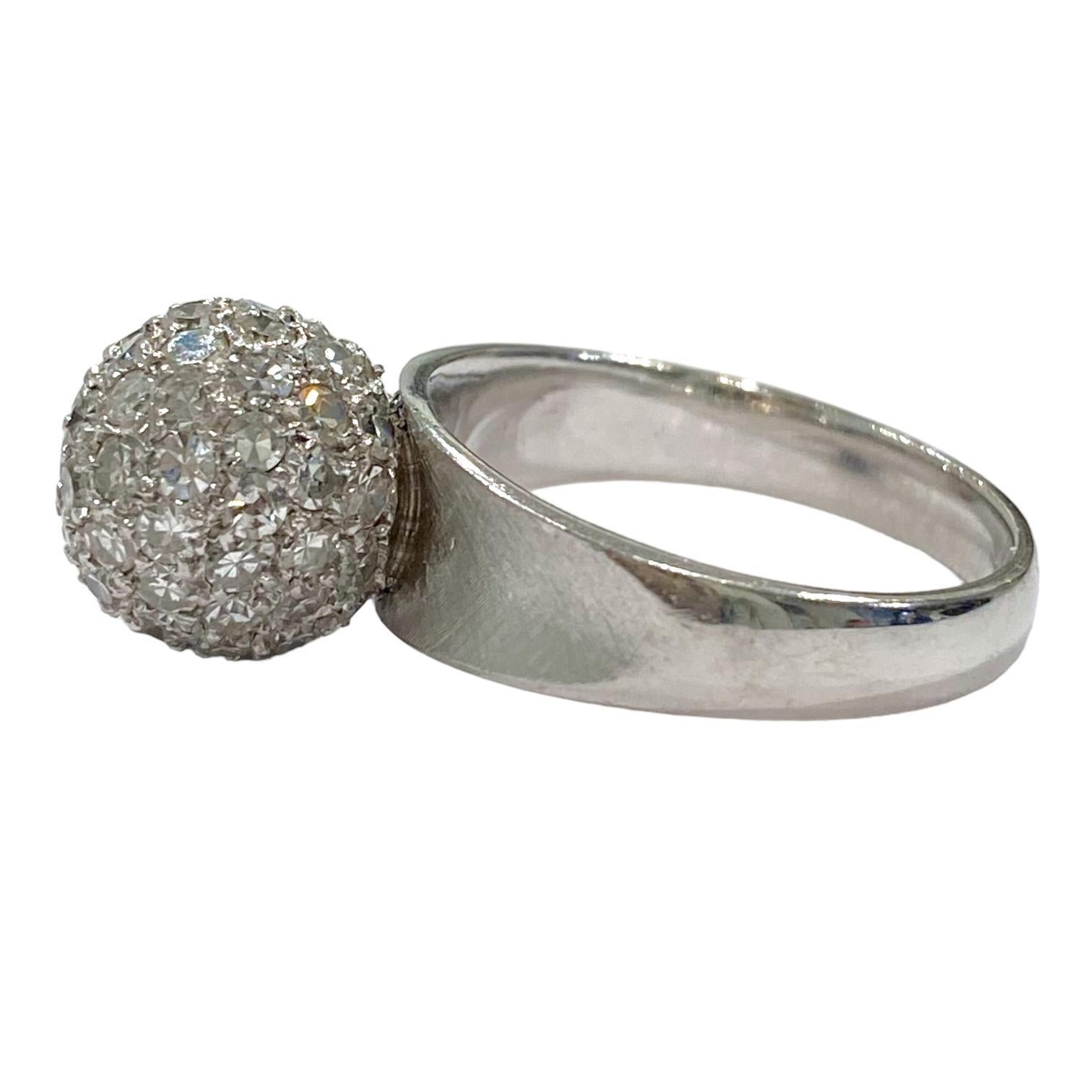 Single Cut Vintage 18K White Gold Diamond Ball Ring For Sale