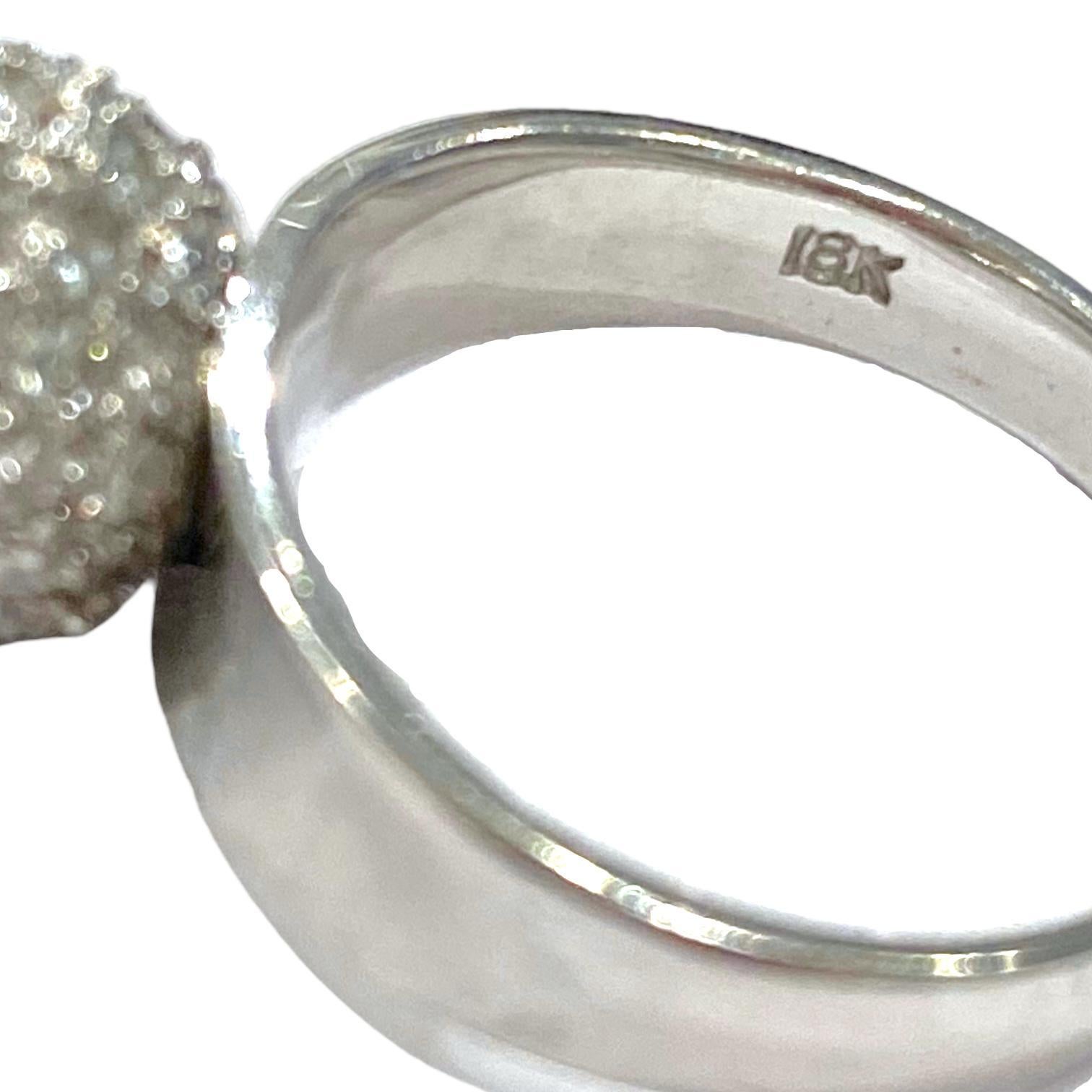 Women's or Men's Vintage 18K White Gold Diamond Ball Ring For Sale