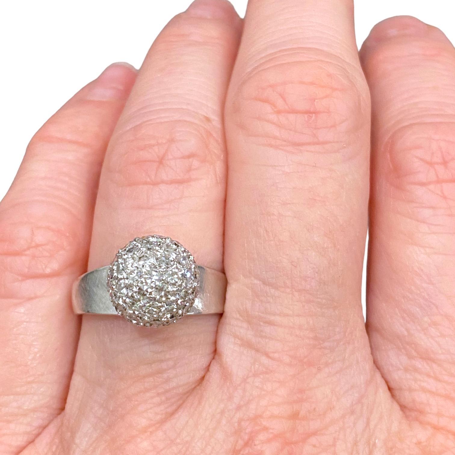 Vintage 18K White Gold Diamond Ball Ring For Sale 2