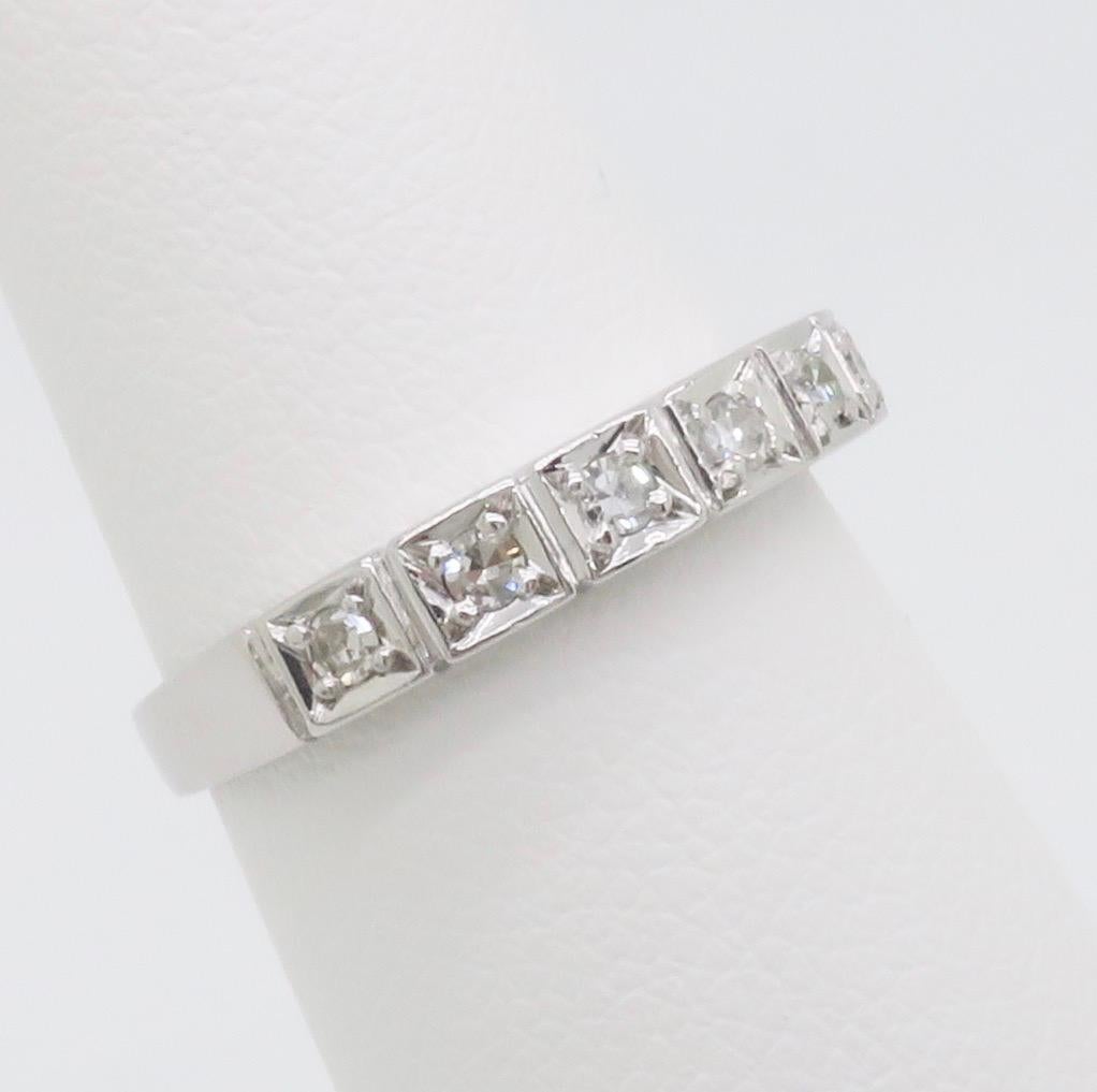 Women's or Men's Vintage 18k White Gold Diamond Band