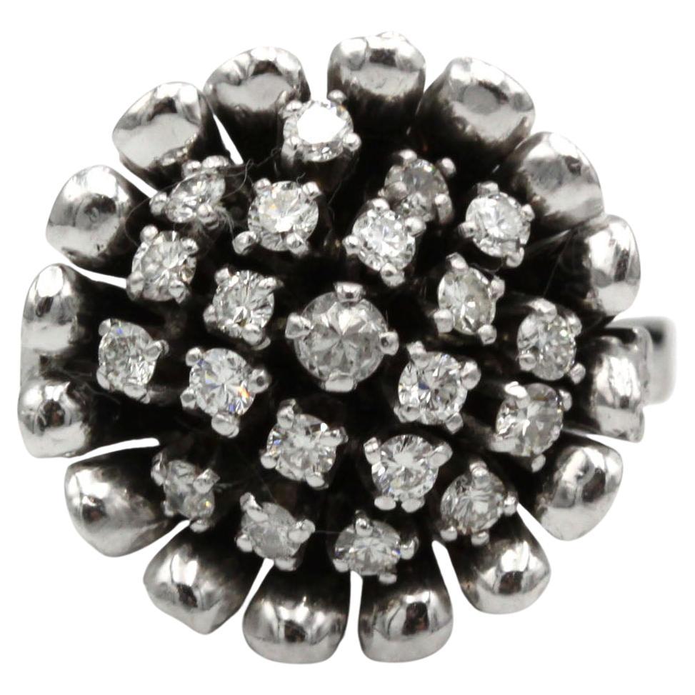 Vintage 18K Weißgold Diamant Cluster Ring - 21 Diamanten (~0,70 ct) - Größe 56