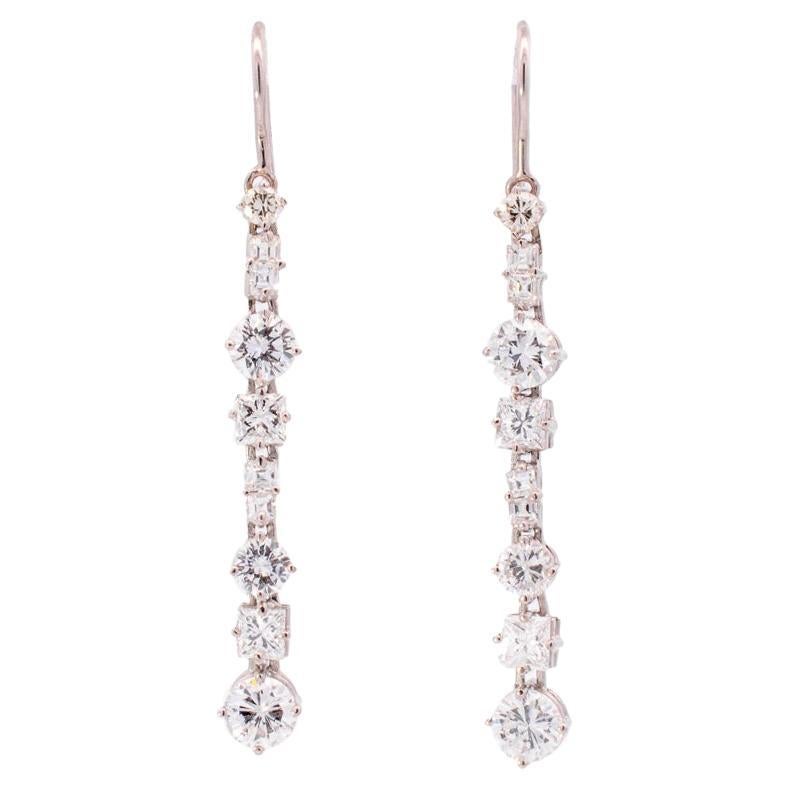 Vintage 18k White Gold Diamond Drop Dangle Earrings 2.99 ctw For Sale