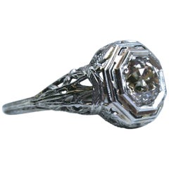 Vintage 18 Karat White Gold Diamond Engagement Ring, 1.25 Carat