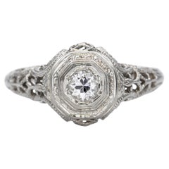 Vintage 18k Weißgold Diamant Filigraner Ring