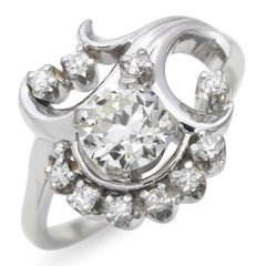 Vintage 18k White Gold Diamond Floral Ring