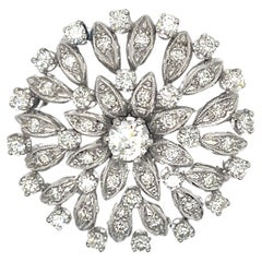Vintage 18k White Gold Diamond Flower Brooch