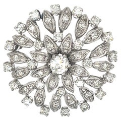 Antique 18k White Gold Diamond Flower Brooch