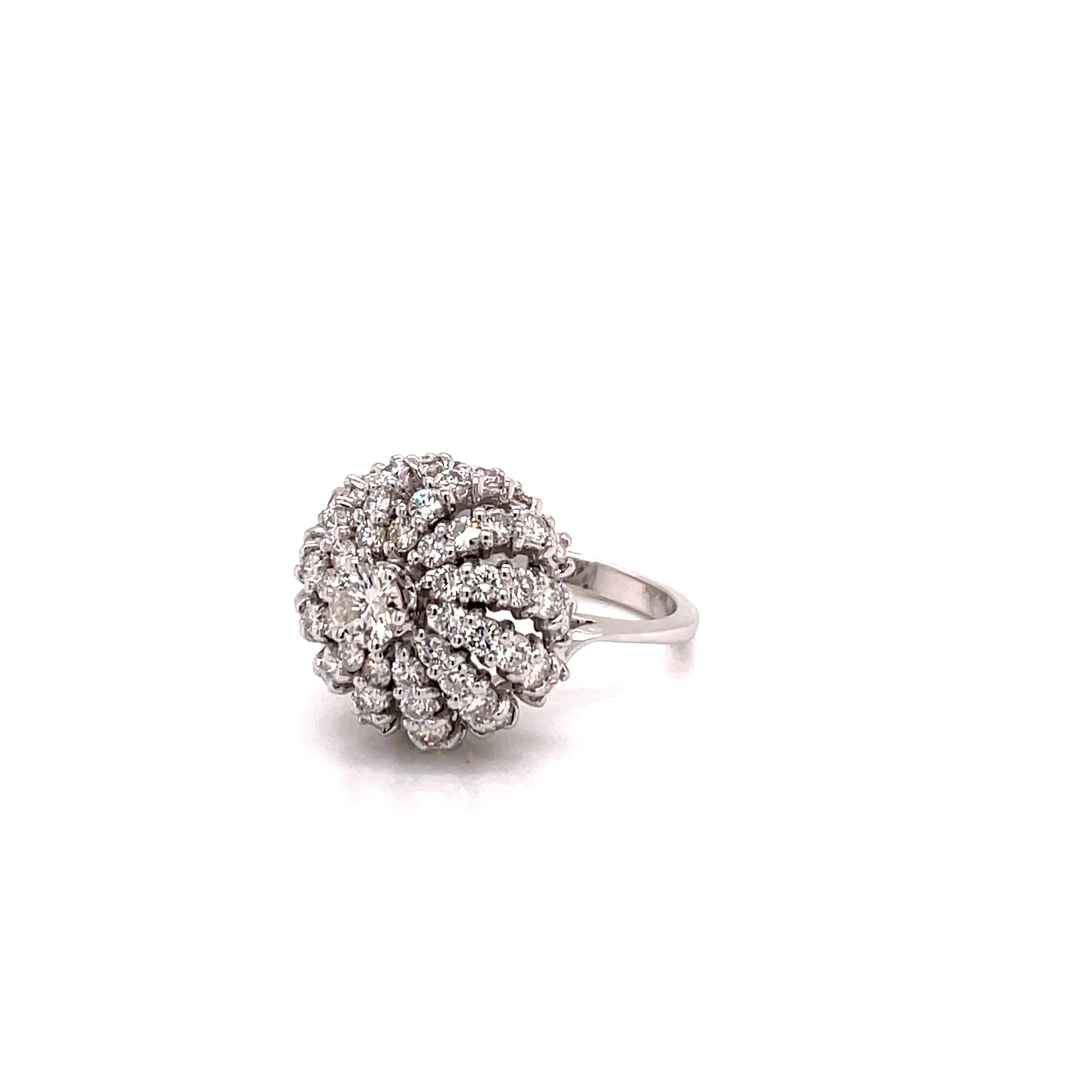 Women's Vintage 18K White Gold Diamond Flower Cocktail Ring