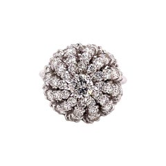 Vintage 18K White Gold Diamond Flower Cocktail Ring