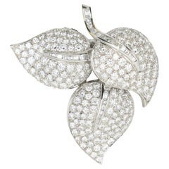 Vintage Platinum Diamond Leaf Brooch