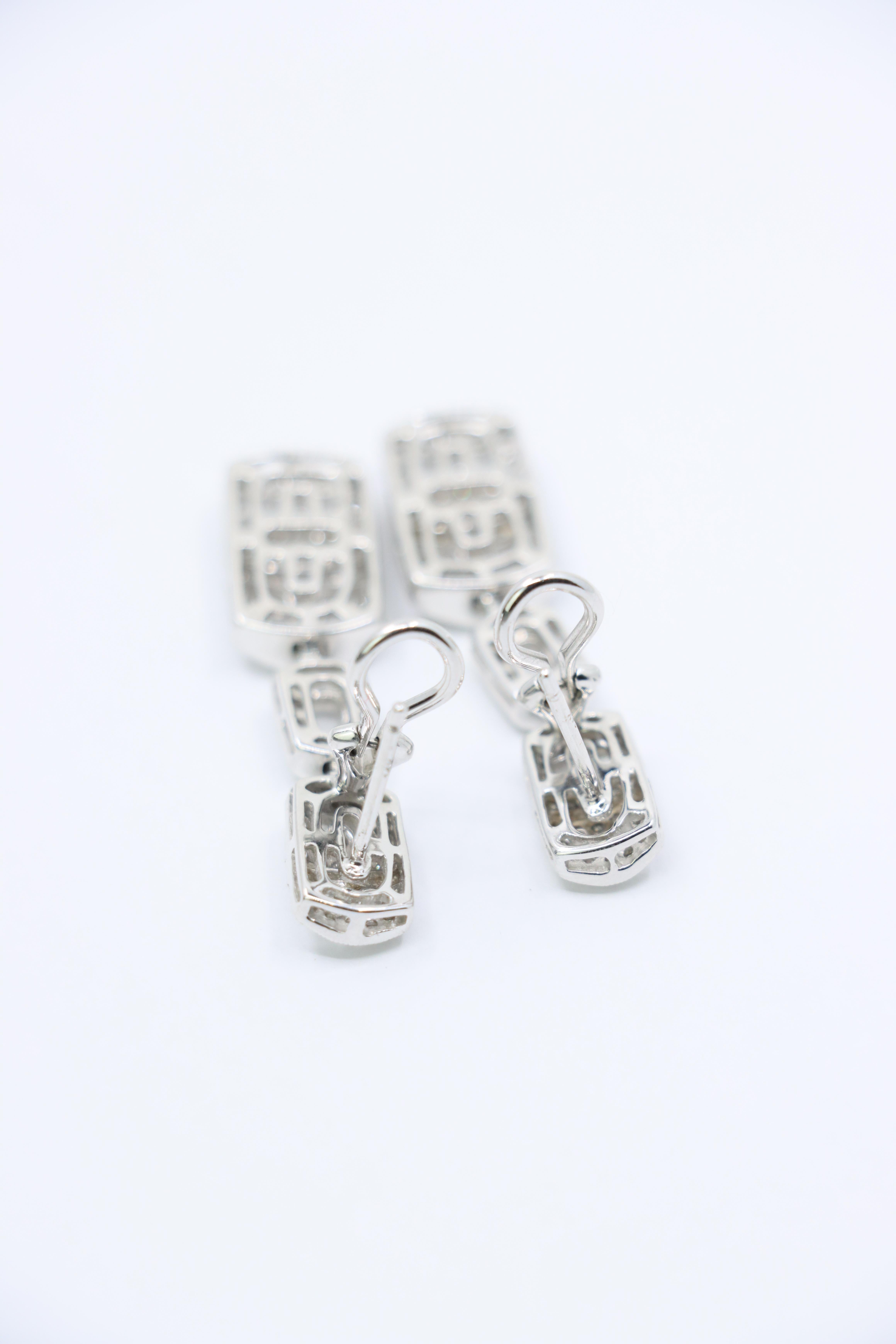 Oro blanco vintage de 18 quilates  Pendientes de gota con eslabón de diamante en venta 6
