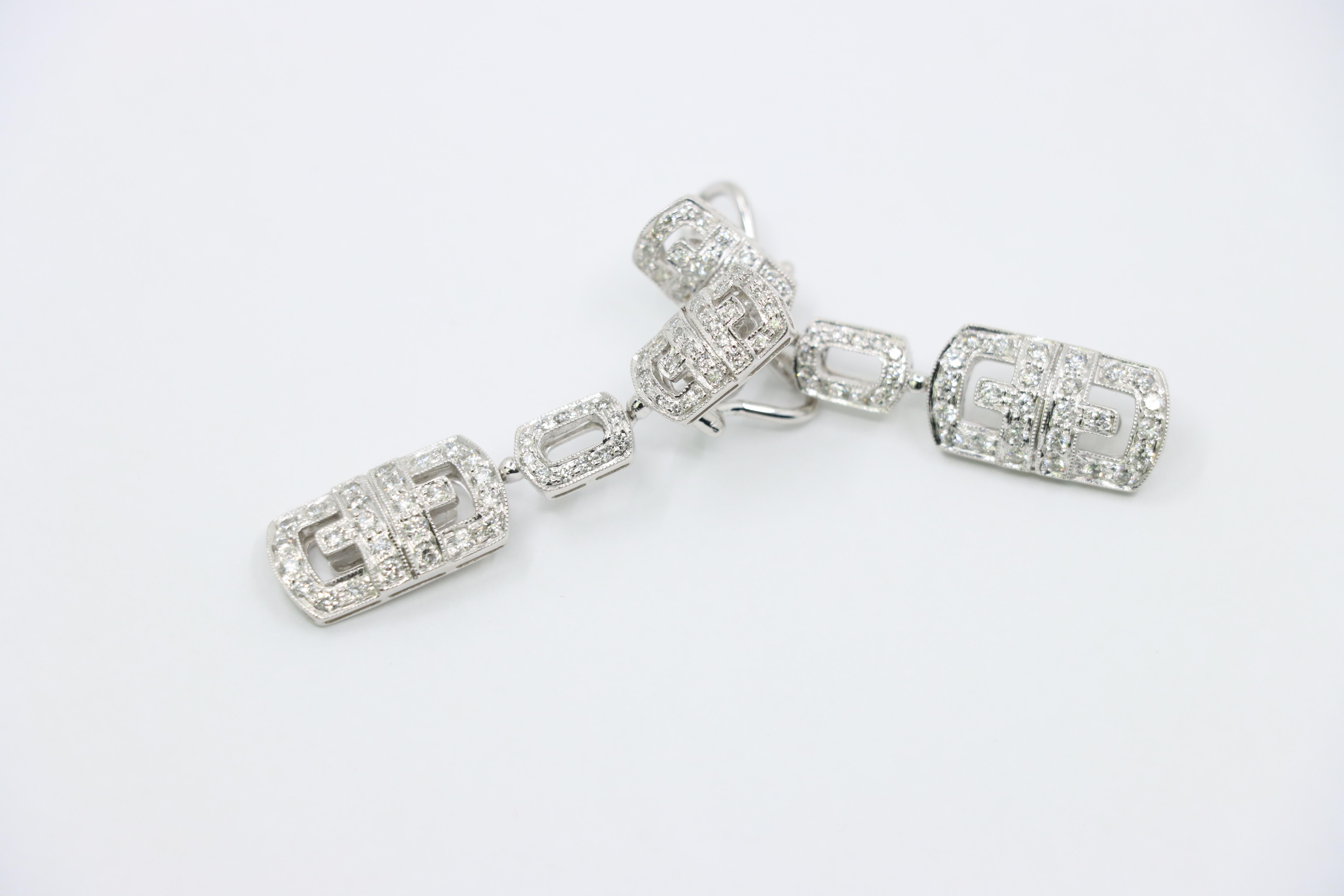 De las mujeres Oro blanco vintage de 18 quilates  Pendientes de gota con eslabón de diamante en venta