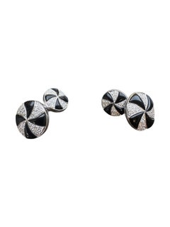 Pendientes colgantes vintage de oro blanco de 18 quilates con diamantes y ónix en forma de disco  0,60 CTW de diamantes en pavé
