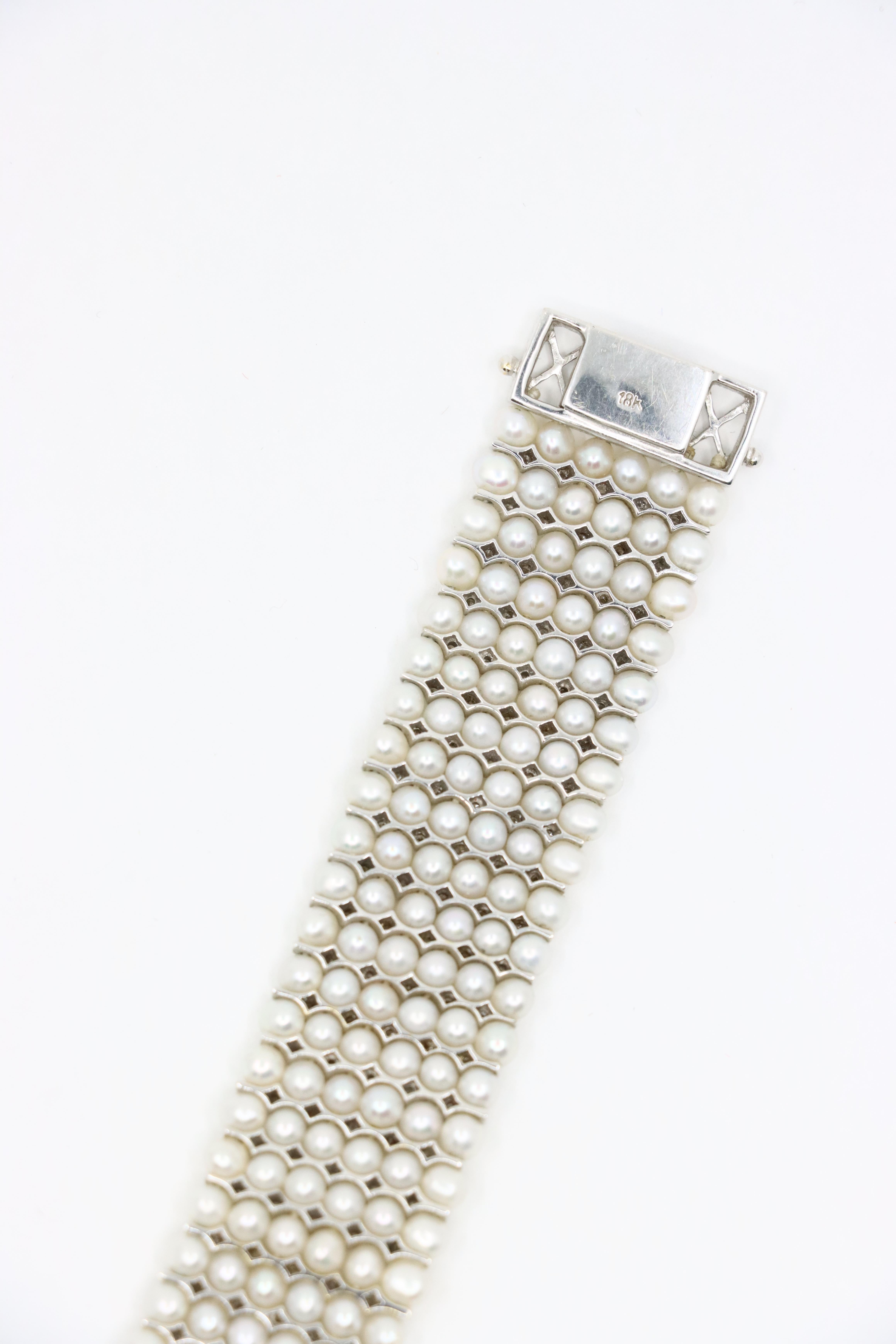 Bracciale vintage con diamanti e perle in oro bianco 18 carati in vendita 7