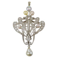 Vintage 18K White Gold Diamond Pearl Brooch