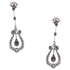 Pendants d'oreilles vintage en or blanc 18K avec diamants, style rétro, Italie