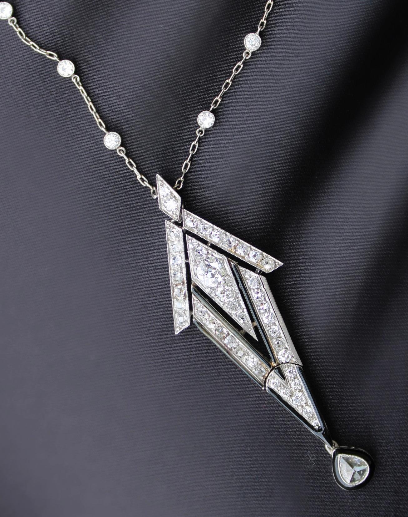 Women's Vintage 18K White Gold Diamond Pendant on Diamond by the Yard Necklace