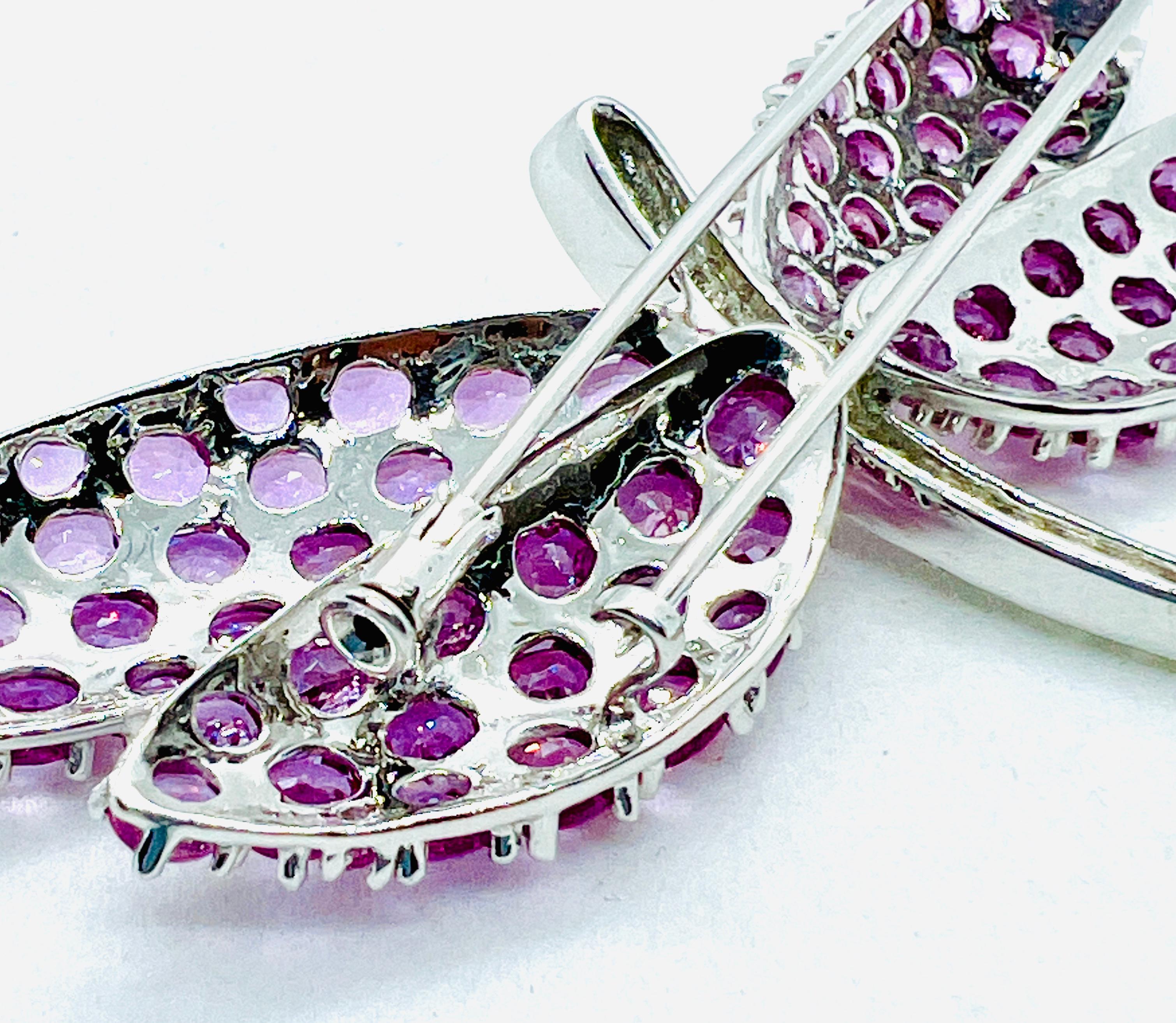 Vintage 18k White gold Diamond & Pink Sapphire Dragonfly Brooch For Sale 4