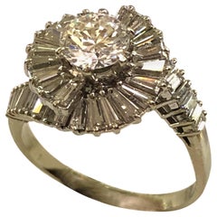 Vintage 18K White Gold Diamond Ring, 2.5ct Total, Italy Circa 1950s