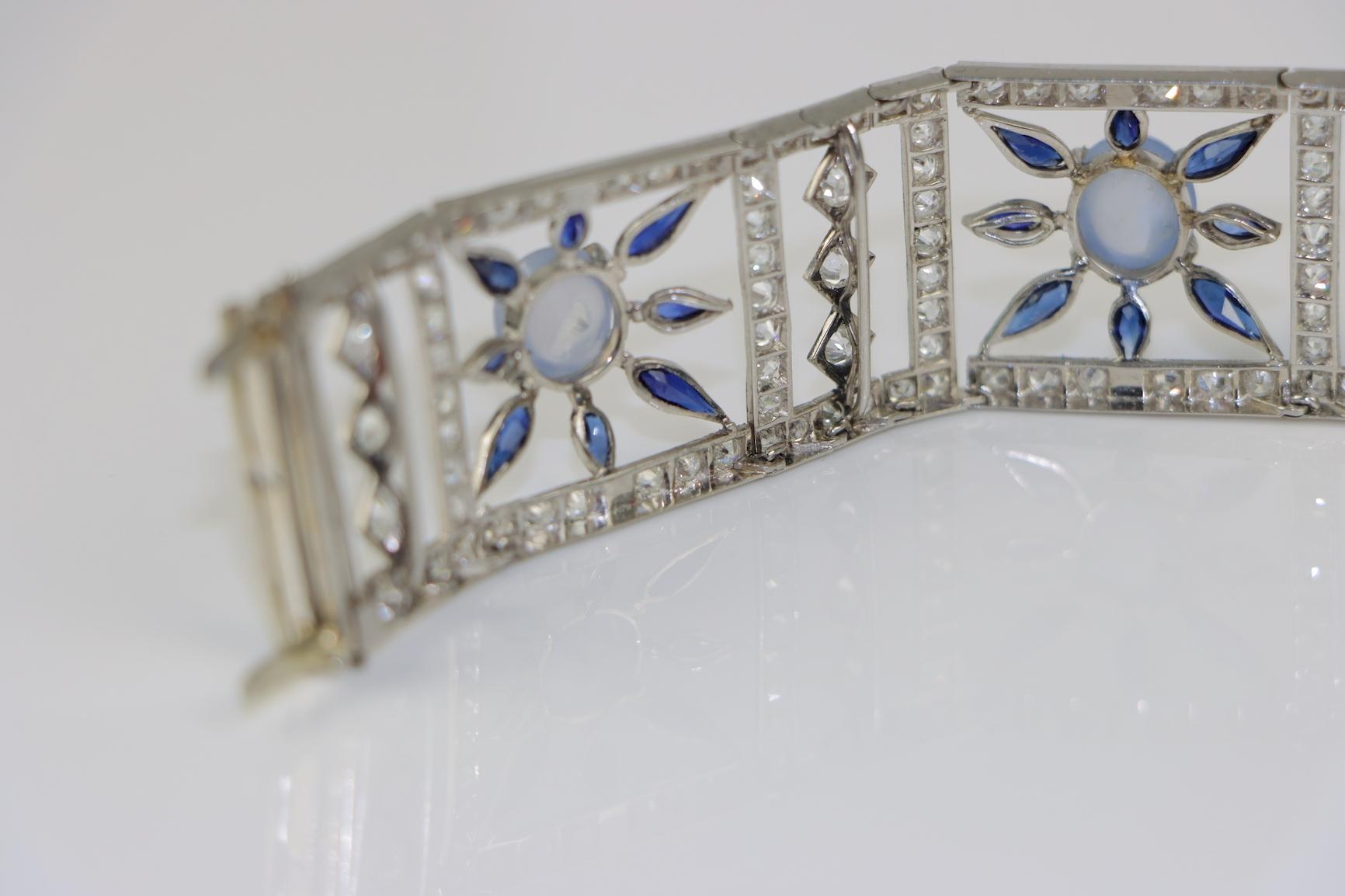 Vintage 18K White Gold Diamond Sapphire Star Sapphire Bracelet For Sale 6