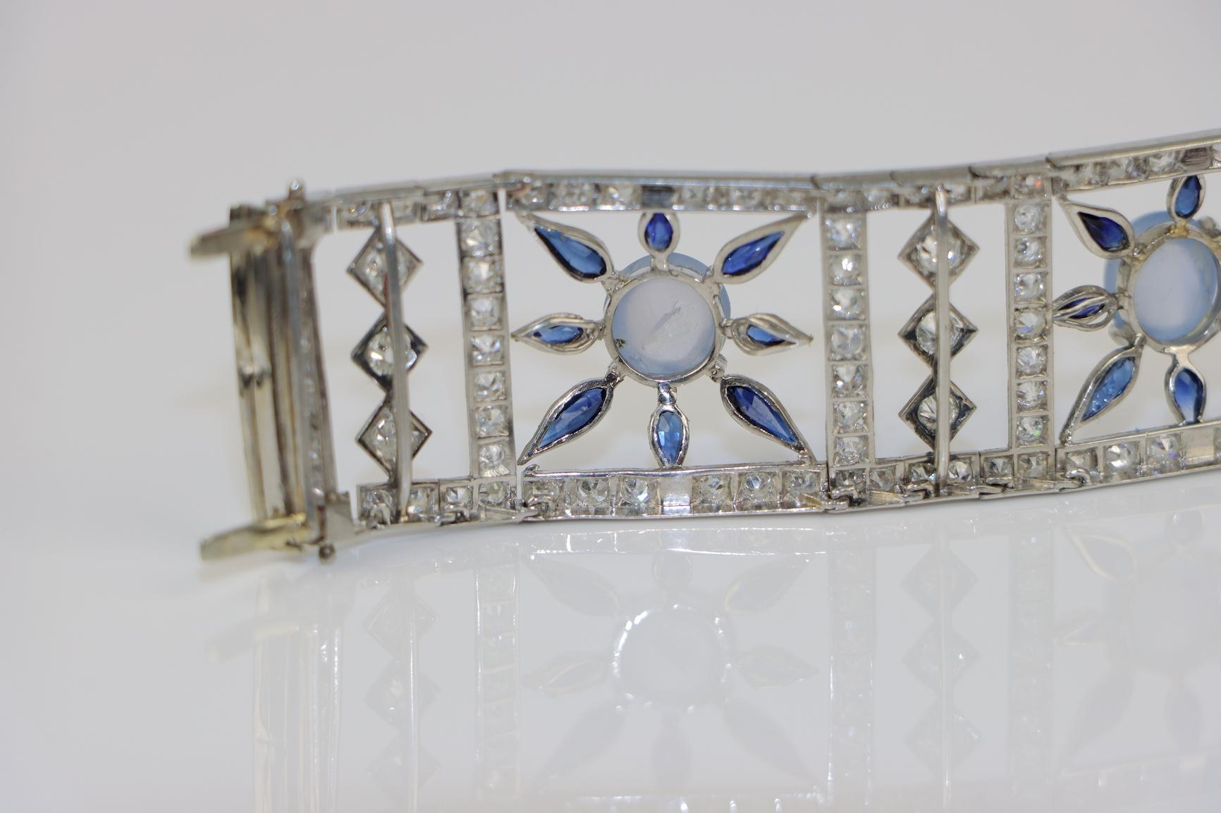Vintage 18K White Gold Diamond Sapphire Star Sapphire Bracelet For Sale 8