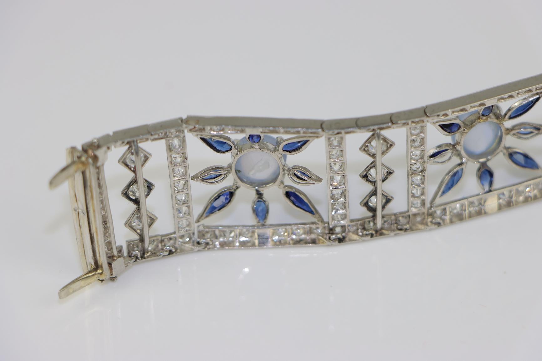 Vintage 18K White Gold Diamond Sapphire Star Sapphire Bracelet For Sale 9