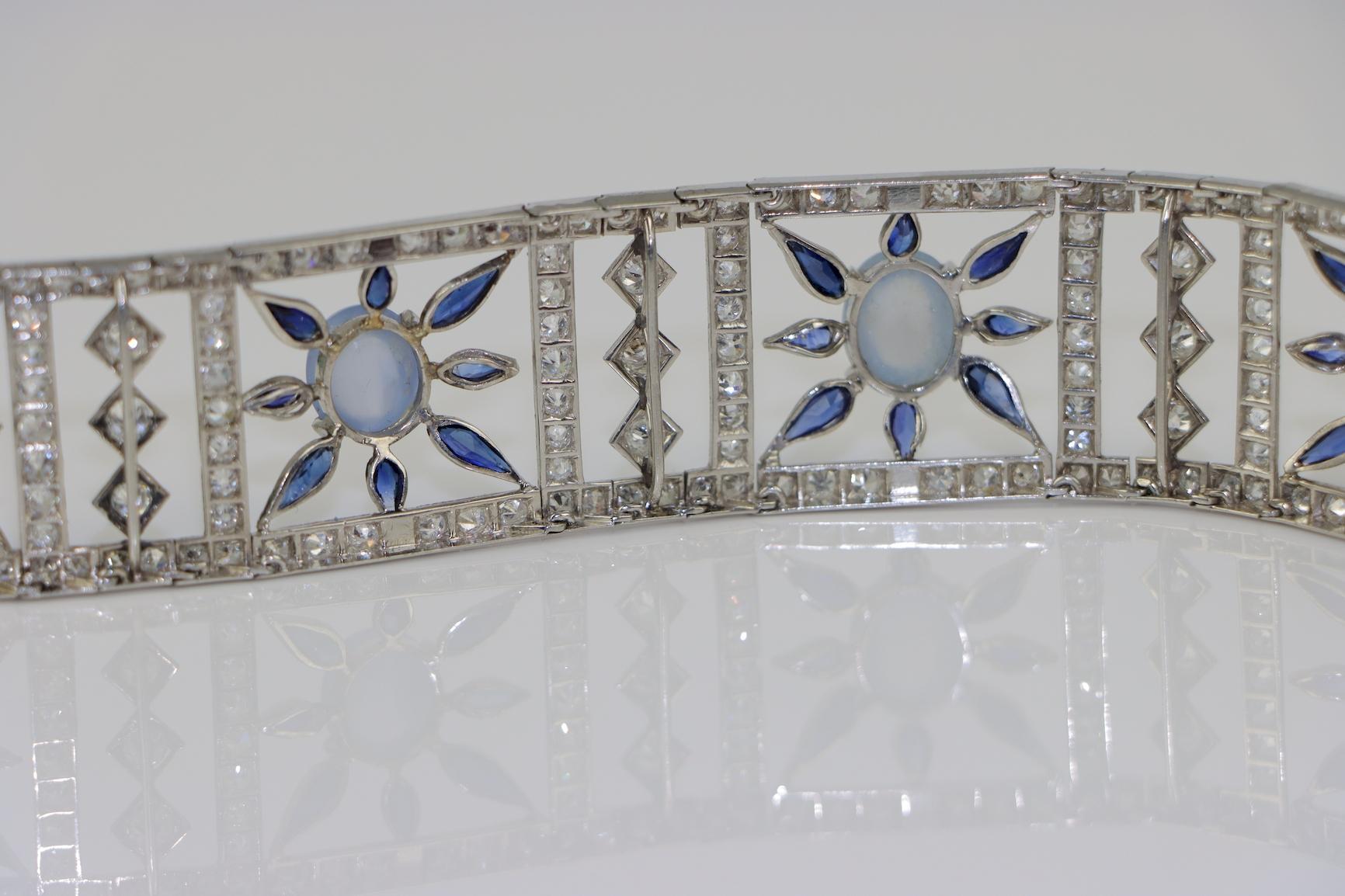 Vintage 18K White Gold Diamond Sapphire Star Sapphire Bracelet For Sale 10