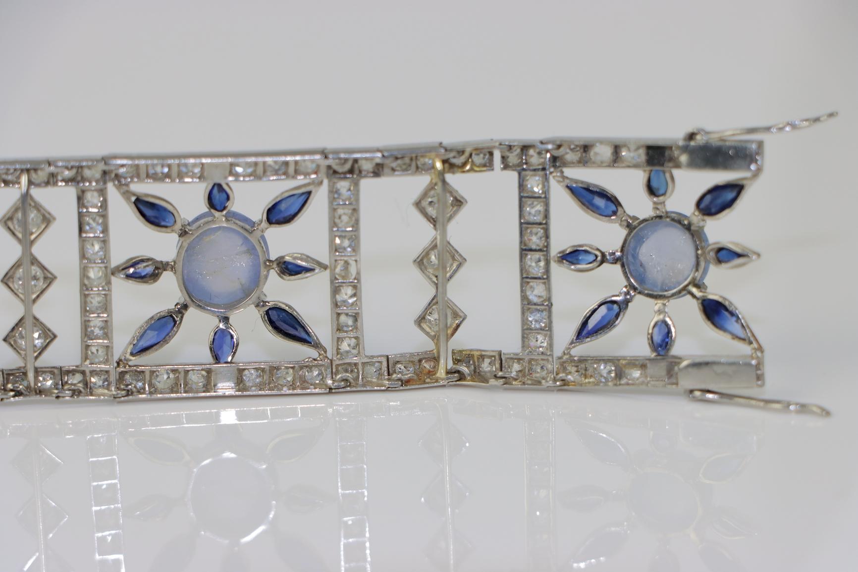 Vintage 18K White Gold Diamond Sapphire Star Sapphire Bracelet For Sale 12
