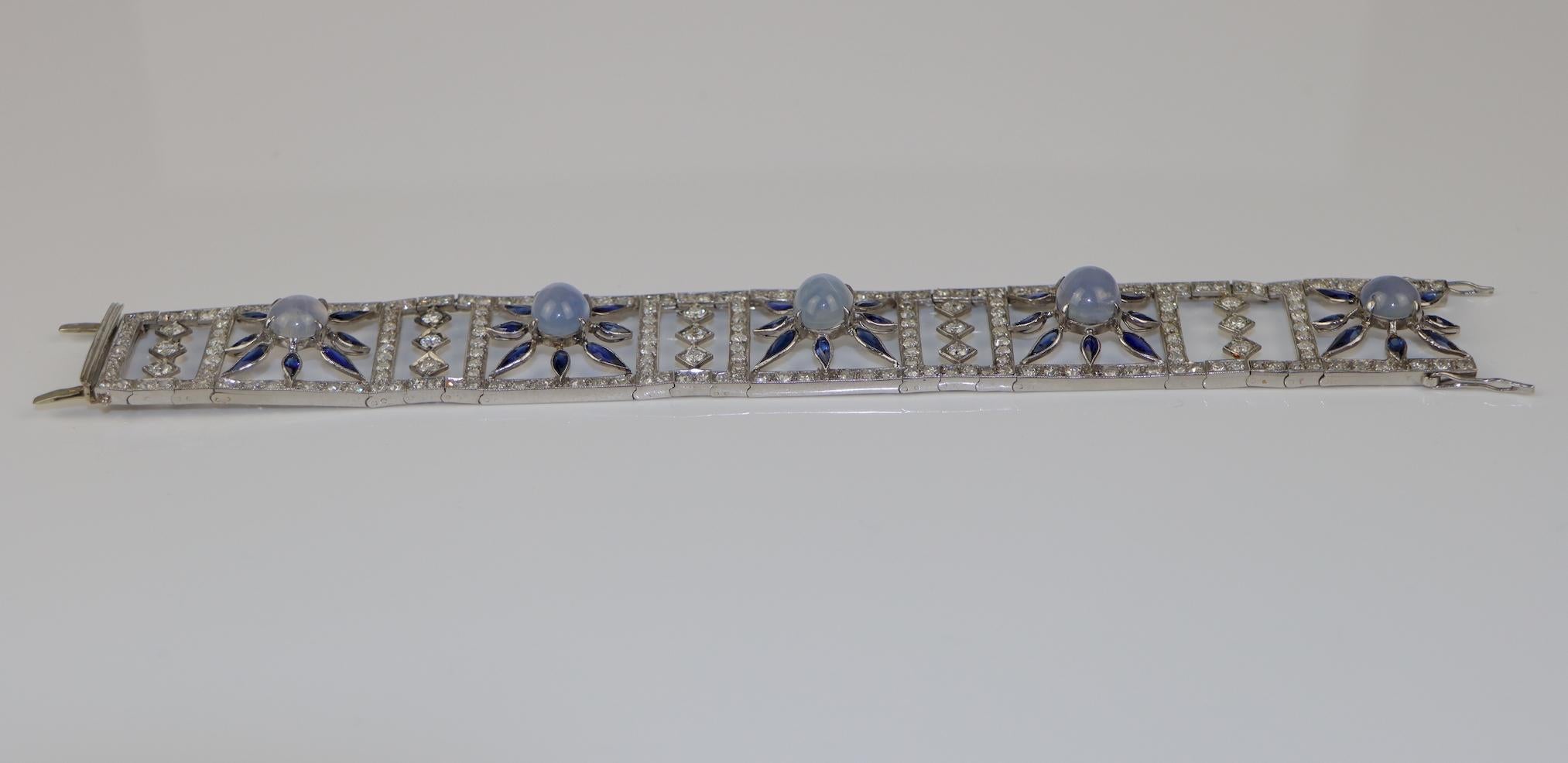 Vintage 18K White Gold Diamond Sapphire Star Sapphire Bracelet For Sale 13