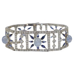 Retro 18K White Gold Diamond Sapphire Star Sapphire Bracelet