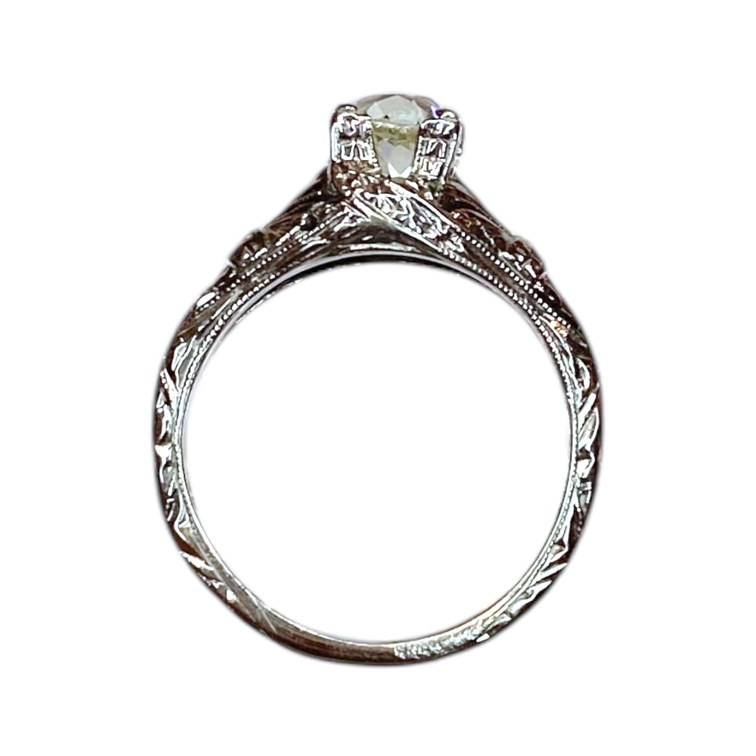 Women's Vintage 18K White Gold Diamond Solitaire Ring For Sale