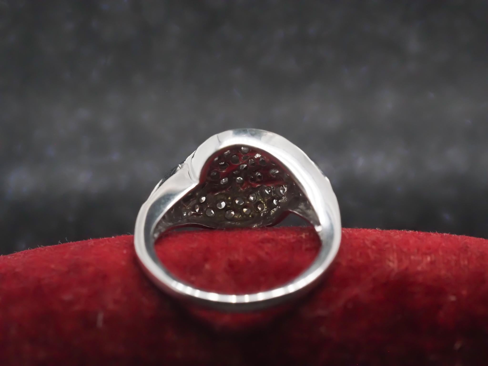 Women's Vintage 18K White Gold Diamond Swirl Ring For Sale