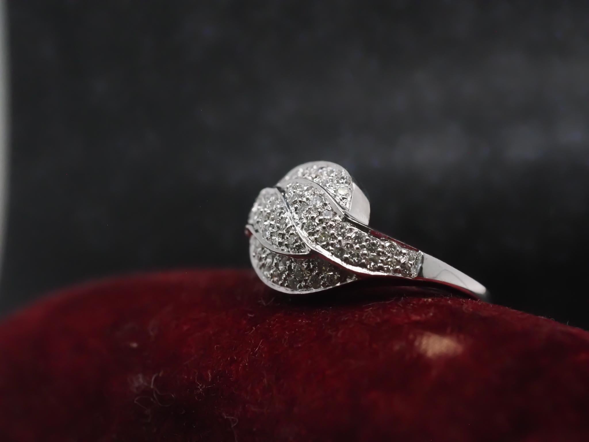 Vintage 18K White Gold Diamond Swirl Ring For Sale 1