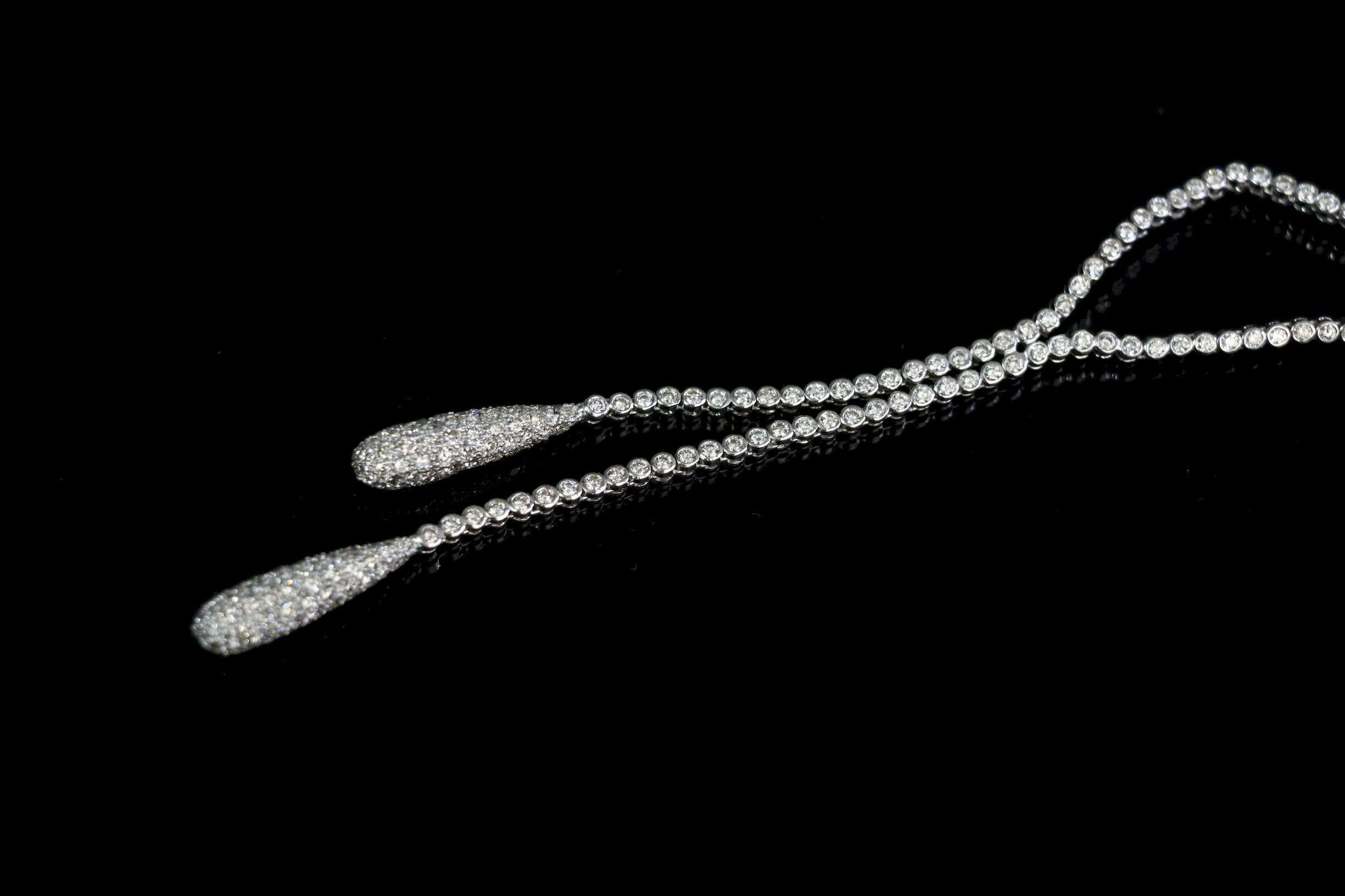Vintage 18K Weißgold Diamant Y-Drop Halskette im Angebot 7