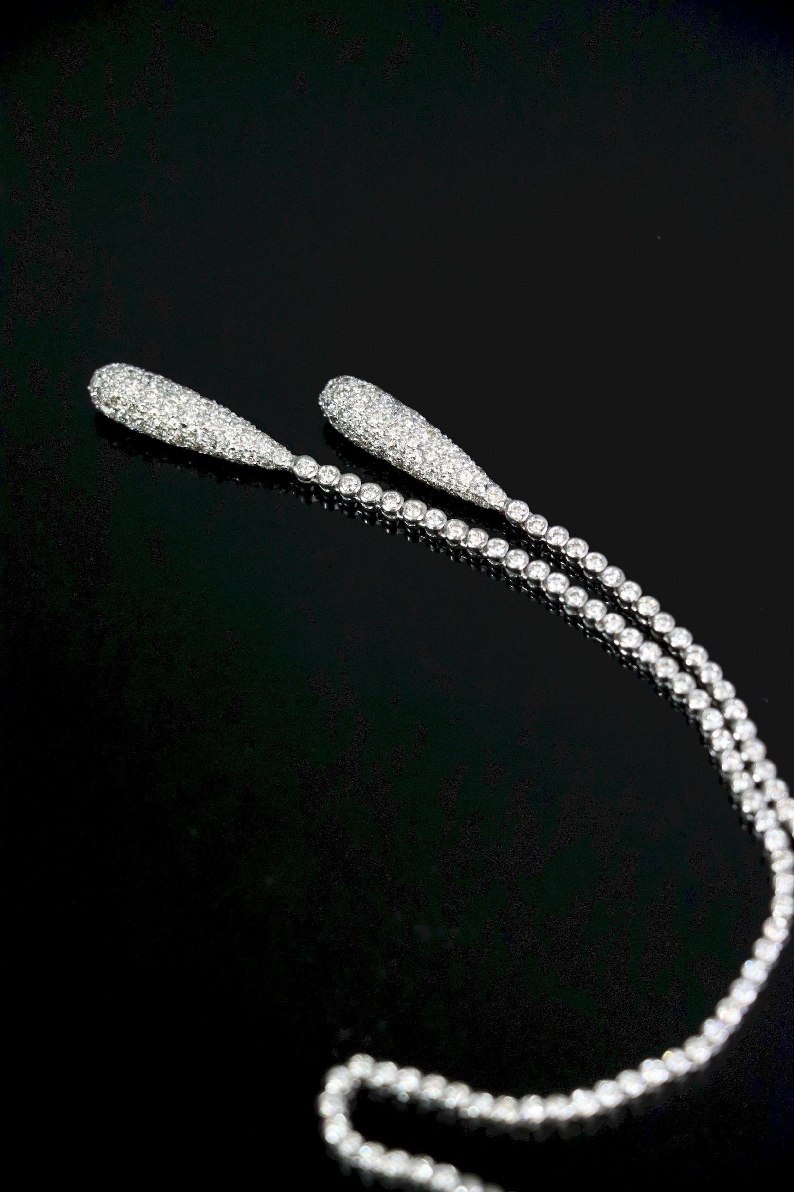 Vintage 18K Weißgold Diamant Y-Drop Halskette im Angebot 10