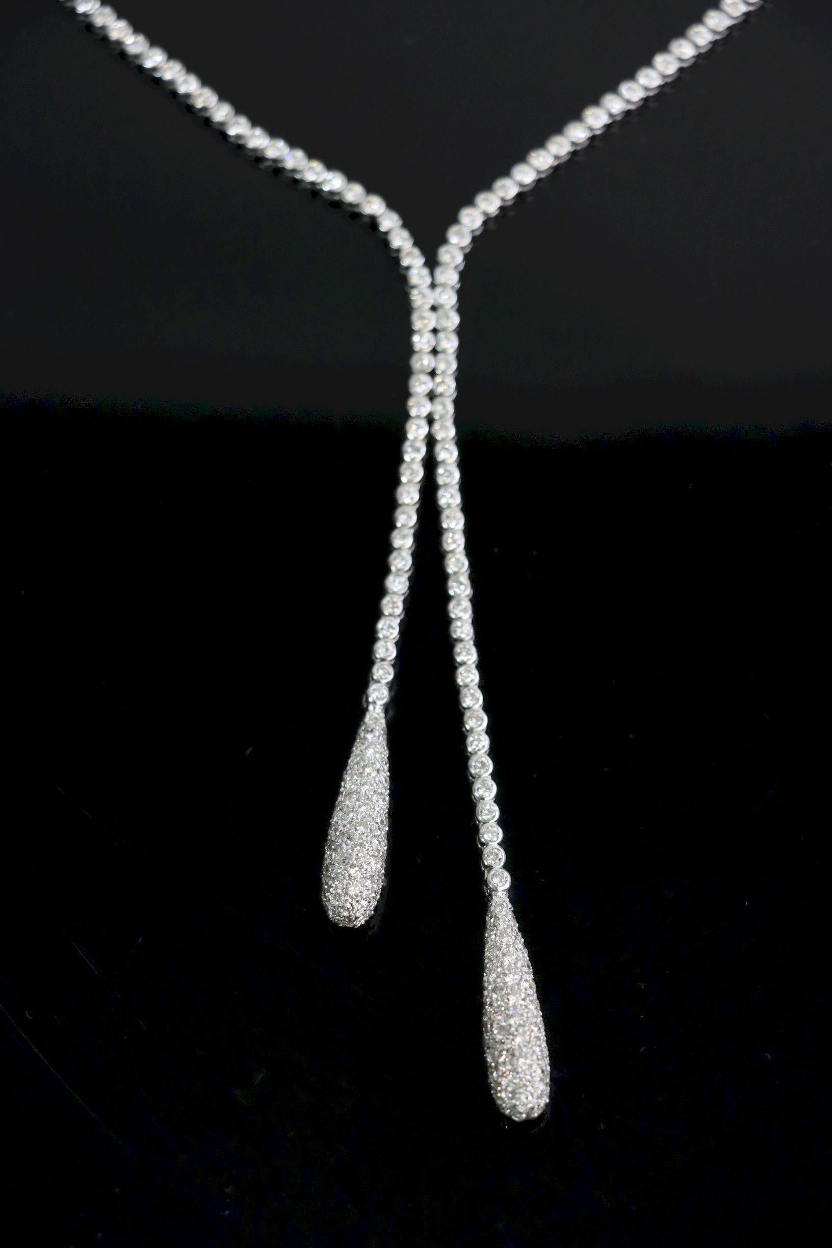 Vintage 18K Weißgold Diamant Y-Drop Halskette (Brillantschliff) im Angebot