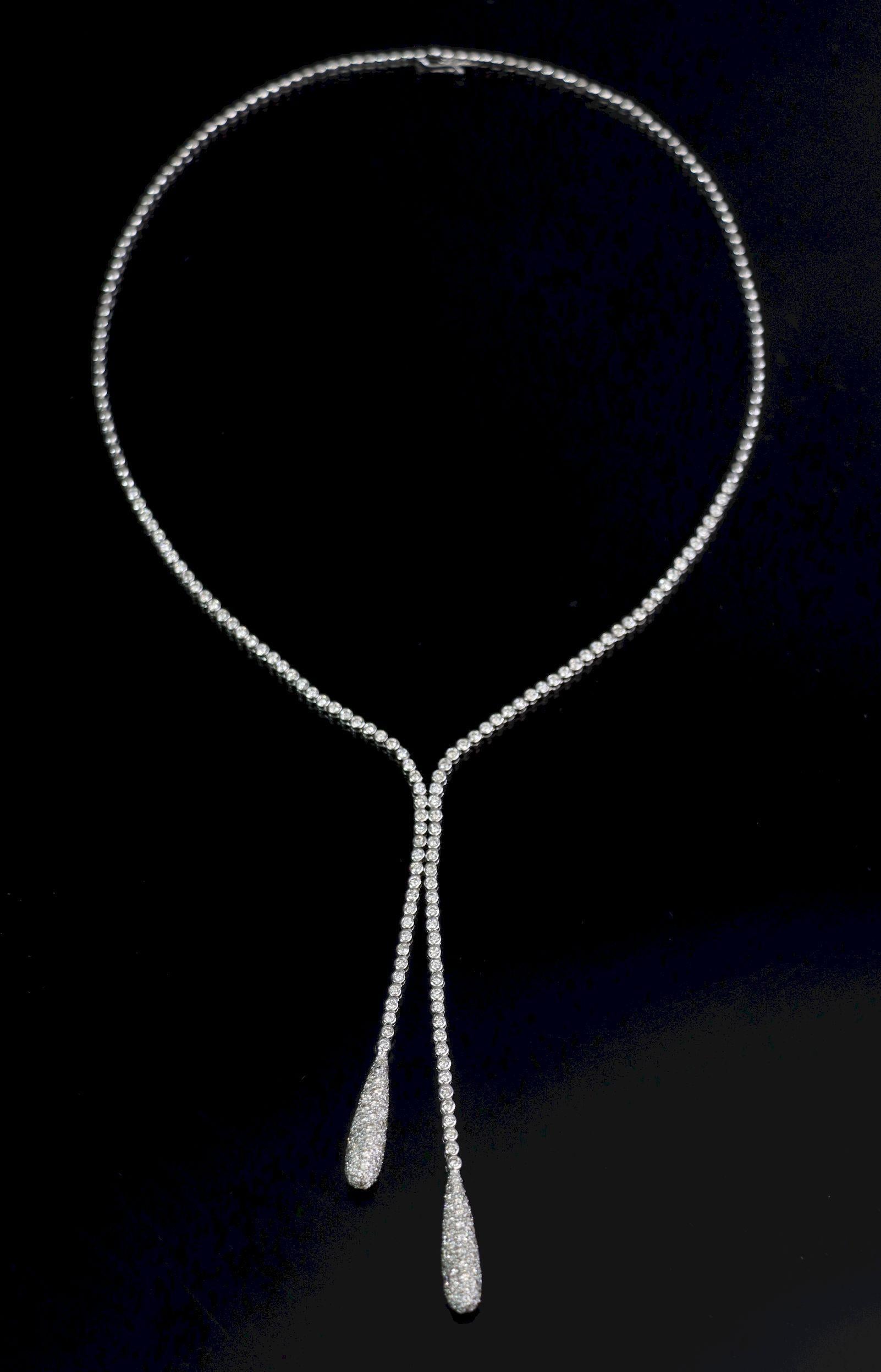 Vintage 18K Weißgold Diamant Y-Drop Halskette im Zustand „Gut“ im Angebot in Flushing, NY