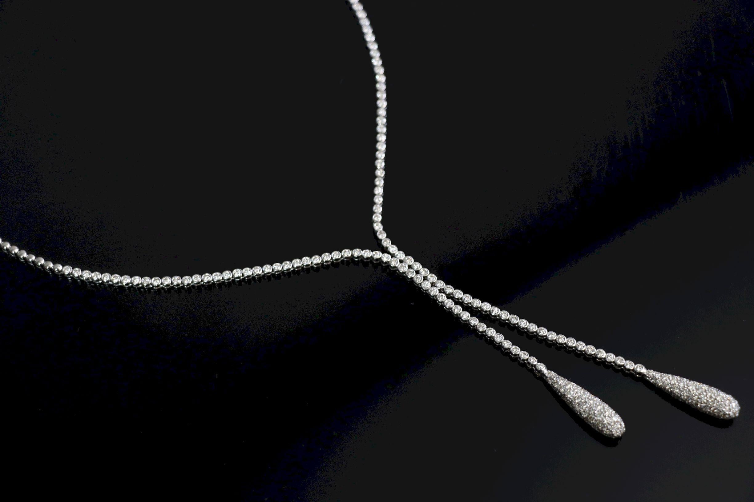 Vintage 18K Weißgold Diamant Y-Drop Halskette Damen im Angebot