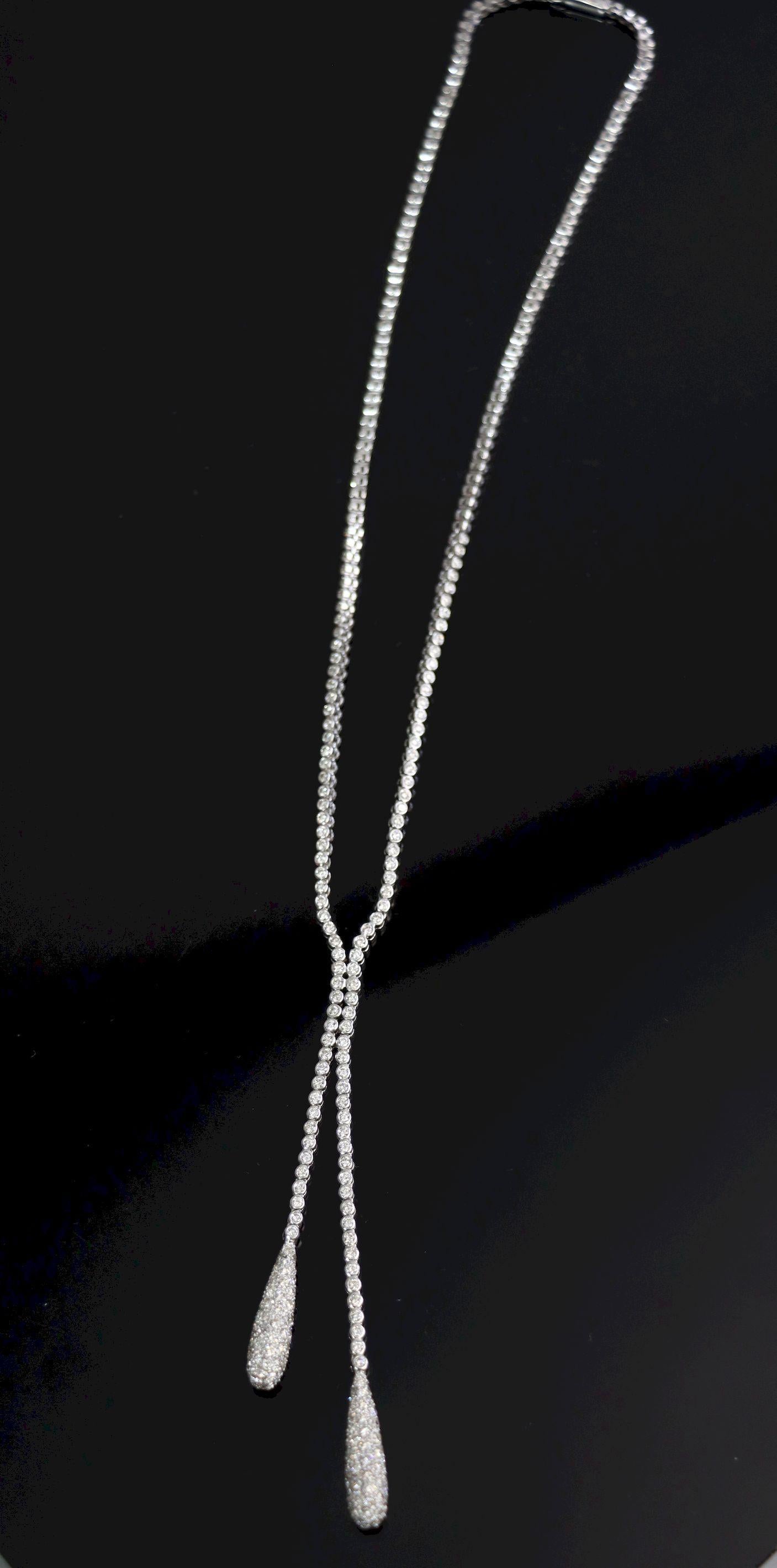 Vintage 18K Weißgold Diamant Y-Drop Halskette im Angebot 2