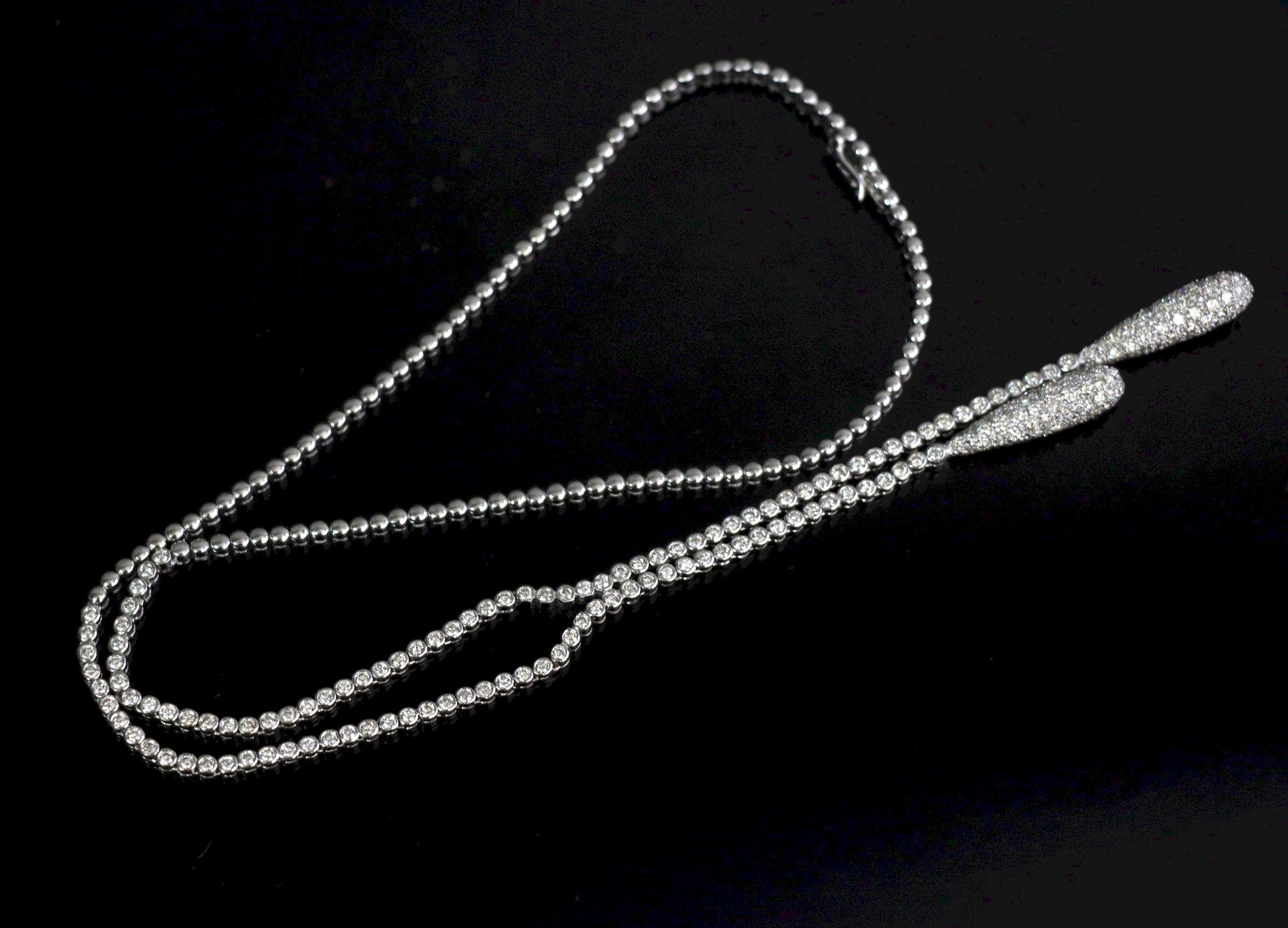 Vintage 18K Weißgold Diamant Y-Drop Halskette im Angebot 3