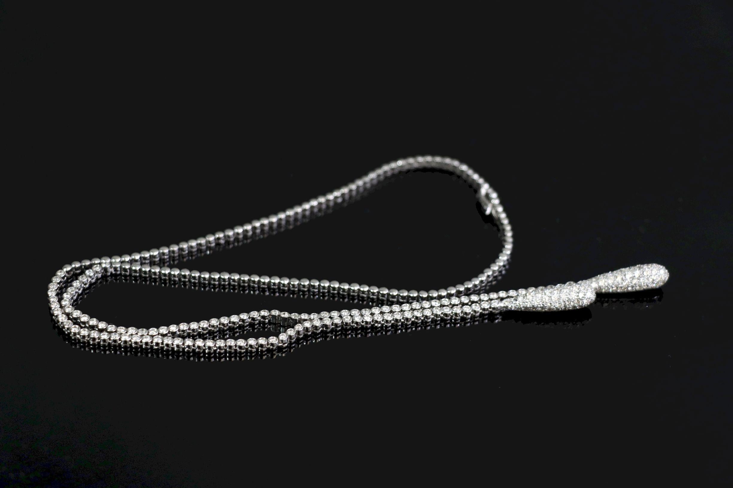 Vintage 18K Weißgold Diamant Y-Drop Halskette im Angebot 4