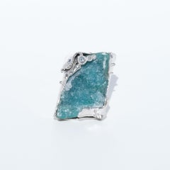Vintage 18K White Gold, Diamonds and Aragonite Stone Ring Made 1980