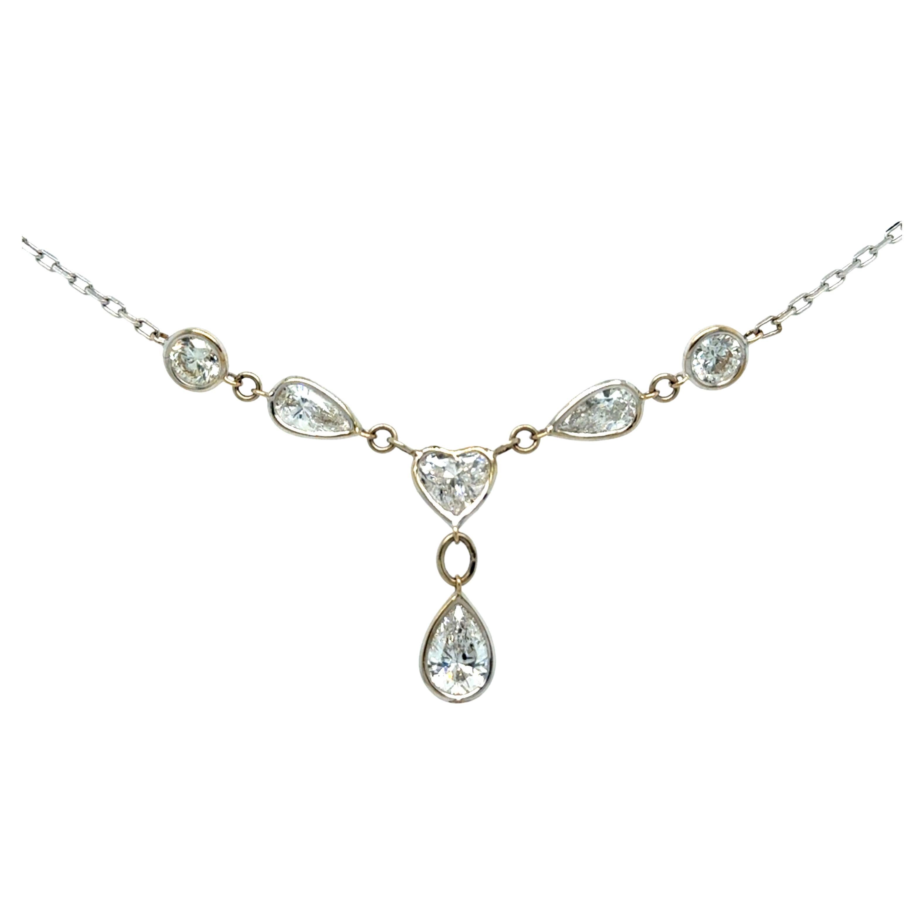 Collar estilo vintage de oro blanco de 18 quilates con diamantes por yardas - 3.30CT