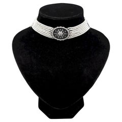 Bracciale trasformabile vintage in oro bianco 18 carati con diamanti e perle a filo multiplo