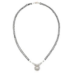 Vintage 18K White Gold Diamonds Onyx Beads Necklace