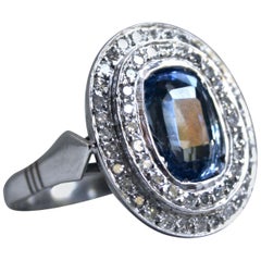 Antique 18 Karat Gold Double Diamond Halo Sapphire Engagement Ring 5.12 Carat
