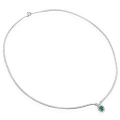 Vintage 18k White Gold Emerald Diamond Necklace