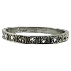Vintage 18K White Gold Engraved Diamond Wedding Band
