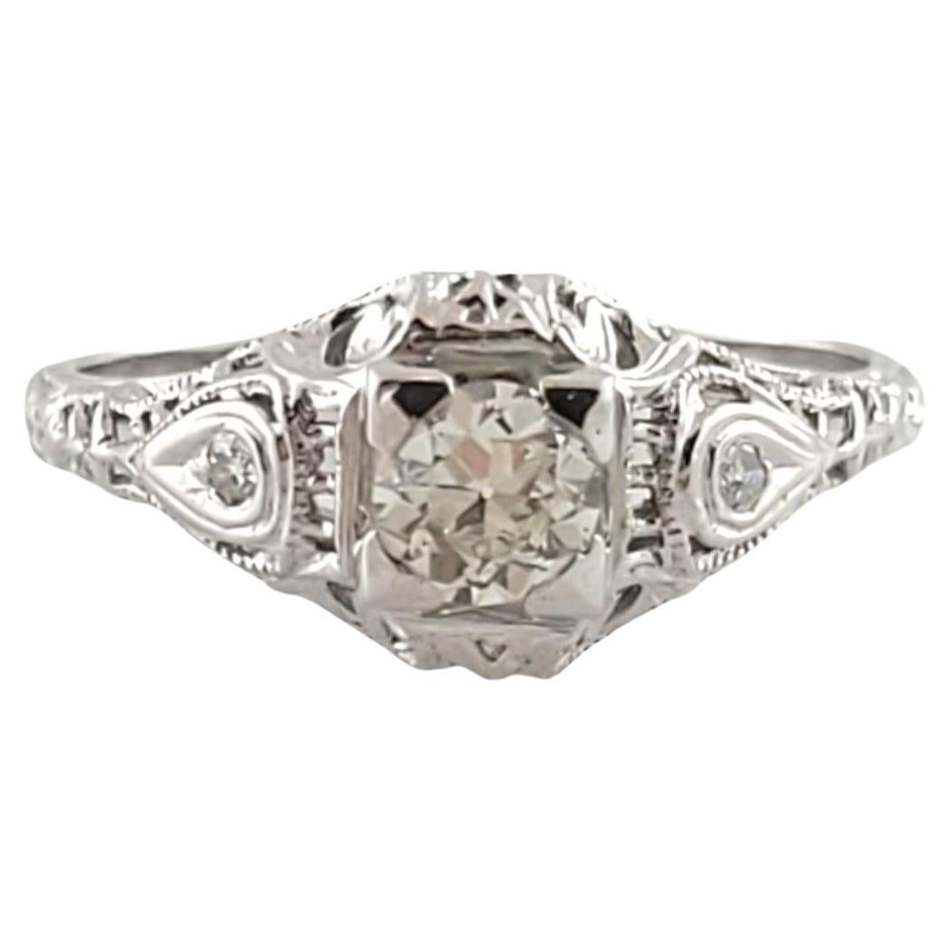 Vintage 18K White Gold Filigree Diamond Engagement Ring Size 7.75 #18078